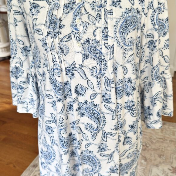 Ralph Lauren "RLL Embroidered Tunic Top – White & Blue Paisley Print, Boho sz(S) - Picture 3 of 10